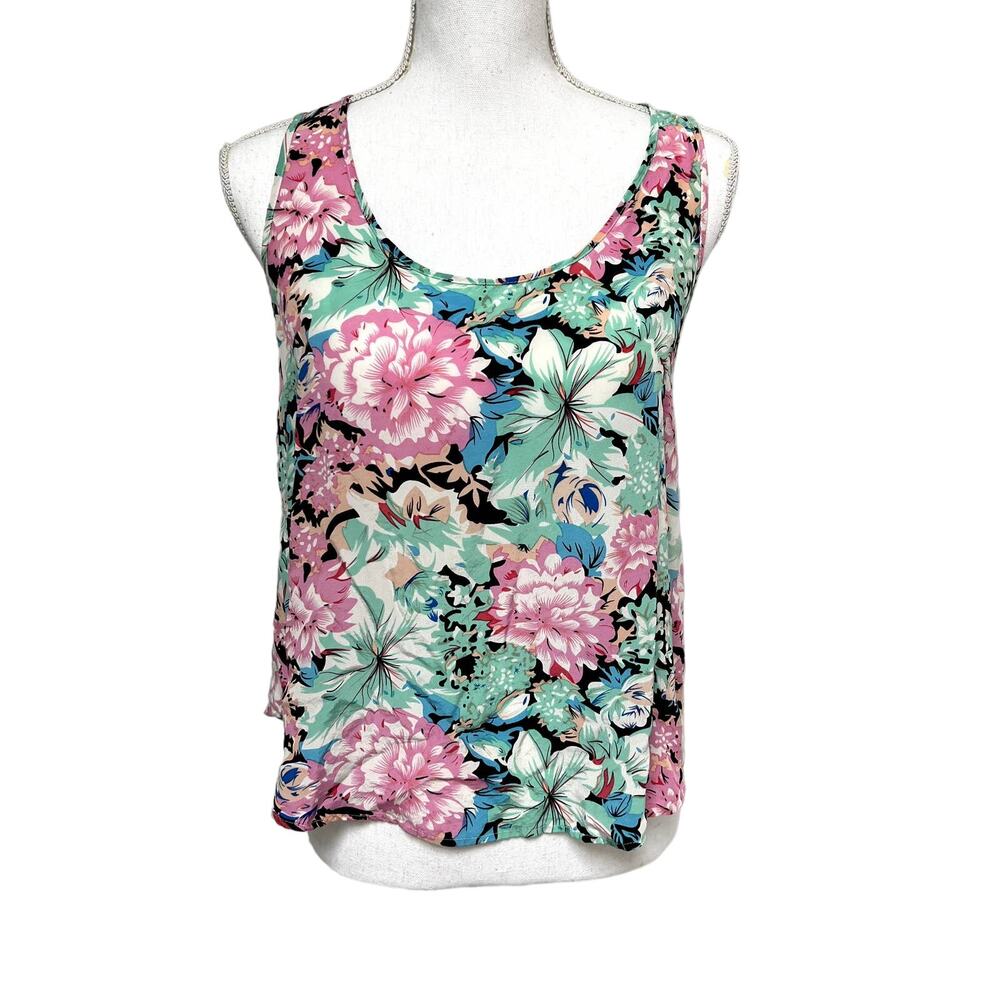 Yumi Kim Floral Print Sleeveless Scoop Neck Blouse Top Medium Large